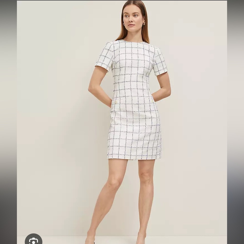 Ann Taylor Petite Plaid Tweed Button Dress